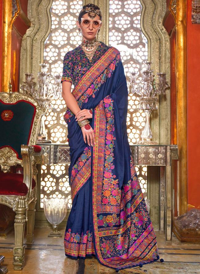 Silk Blue Traditional Wear Printed Saree